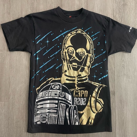 Vintage Star Wars AOP R2D2 C-3PO Shirt Men’s Medium Madee In USA - Picture 1 of 8